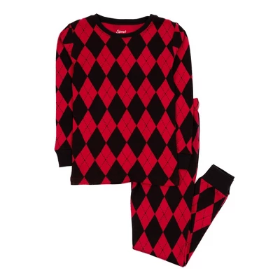 Leveret Kids Two Piece Cotton Argyle Christmas Pajamas - Image 4