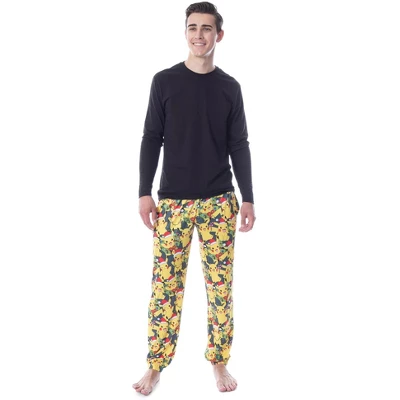Pokemon Mens' Pikachu Christmas Santa Toss Print Sleep Pajama Jogger Pants - Image 2