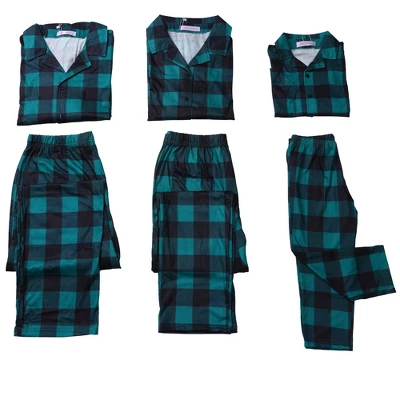 Cheibear Christmas Plaid Long Sleeve Tee With Pants Loungewear Family Pajama Sets - Image 2