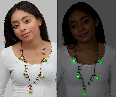 Dr. Seuss The Grinch Light Up Necklace With Christmas Lights And The Grinch - Christmas Jewelry - Officially Licensed, 30''