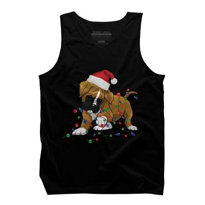 Men's Design By Humans Saint Bernard Dog Christmas Light Costume Hat Santa Fairy Lights By Rondes Tank Top - Image 4