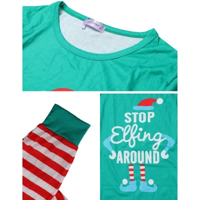 Cheibear Christmas Long Sleeve Tee With Letter And Striped Pants Family Pajama Sets - Image 3