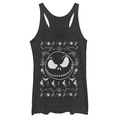Women's The Nightmare Before Christmas Halloween Jack Skellington Sweater Print Racerback Tank Top - Image 3