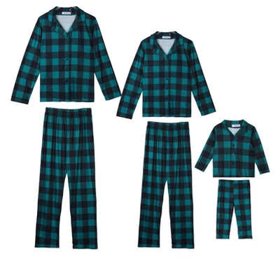 Cheibear Christmas Plaid Long Sleeve Tee With Pants Loungewear Family Pajama Sets - Image 15