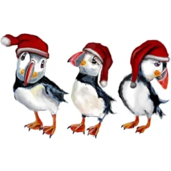 Junior's Design By Humans Christmas Puffins By Msmart T-Shirt