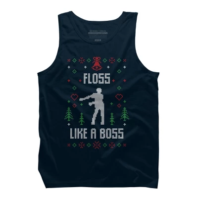 Men's Design By Humans Floss Like A Boss Ugly Christmas Sweater By Shirtpublic Tank Top - Image 5