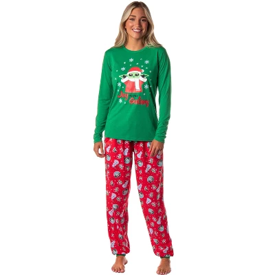 Star Wars Women's The Mandalorian Christmas Baby Yoda Jogger Pajama Set Green - Image 4