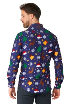 Suitmeister Men's Christmas Shirt - Christmas Icons Blue