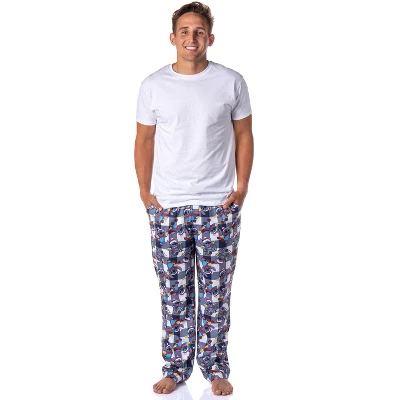 Disney Mens' Christmas Santa Lilo & Stitch Film Movie Sleep Pajama Pants Blue