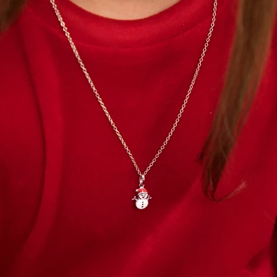 Girls' Christmas Snowman Sterling Silver Necklace - In Season Jewelry - Image 2