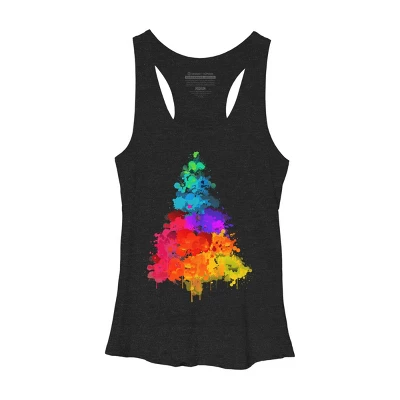 Women's Design By Humans Colorful Christmas Tree By DesignReadyStore Racerback Tank Top - Image 3