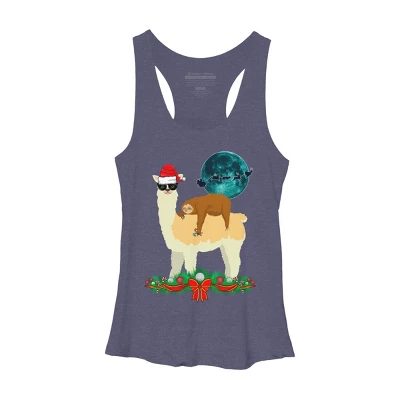 Women's Design By Humans Llama With Glasses Sleeping Sloth Christmas Santa By TeeShirtMadness Racerback Tank Top - Image 4