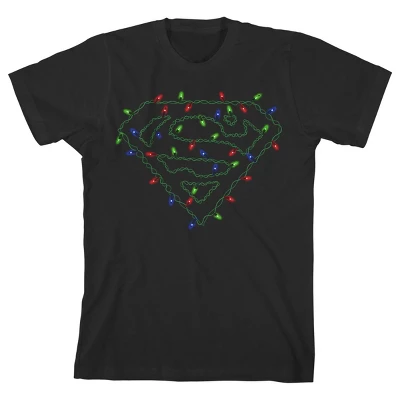 DC COMICS Superman Logo With Christmas Lights Black T-shirt Toddler Boy To Youth Boy - Image 3