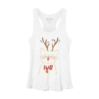 Women's Design By Humans Christmas Cat By Rasheb Racerback Tank Top - Image 5