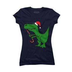Junior's Design By Humans Funny Christmas Green T-rex Dinosaur By SmileToday T-Shirt -Opposuits Store GUEST 21132996 373a 4845 bf39 cc3a3c1bce6b