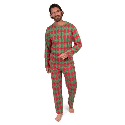 Leveret Mens Two Piece Cotton Argyle Christmas Pajamas - Image 3