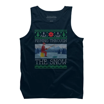 Men's Design By Humans Christmas Ice Fishing Through Snow Fishing Ugly Christmas Sweate By Pahari Tank Top - Image 5