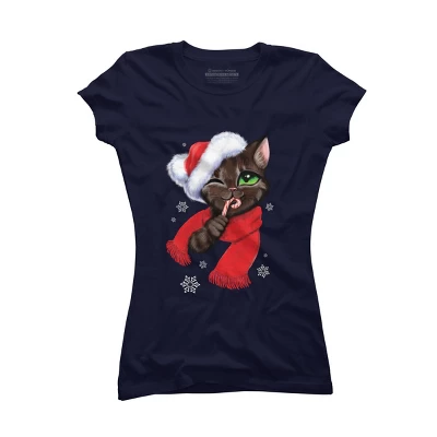 Junior's Design By Humans Christmas Cat By POLINART T-Shirt - Image 4