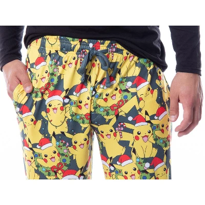 Pokemon Mens' Pikachu Christmas Santa Toss Print Sleep Pajama Jogger Pants - Image 3