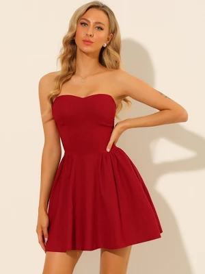 Allegra K Women's Party Mini Strapless Sweetheart Neck Christmas Top Dress - Image 2