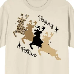 Bioworld Christmas Shapes Flying Festive Crew Neck Short Sleeve Women's Natural T-shirt