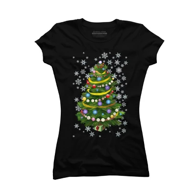 Junior's Design By Humans Christmas Tree And Snowflakes By IvaW T-Shirt - Image 3
