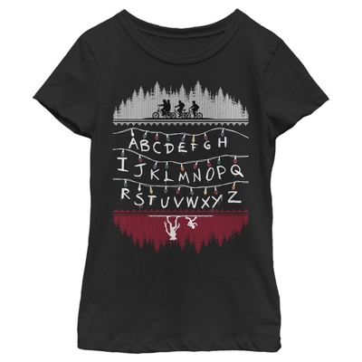 Girl's Stranger Things Christmas Light Message T-Shirt - Image 3