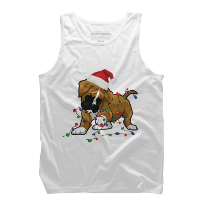 Men's Design By Humans Saint Bernard Dog Christmas Light Costume Hat Santa Fairy Lights By Rondes Tank Top - Image 6