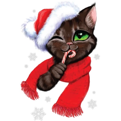 Junior's Design By Humans Christmas Cat By POLINART T-Shirt