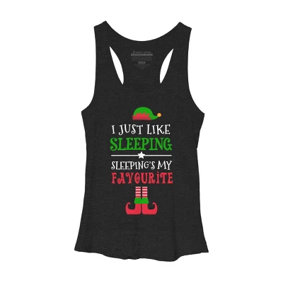 Women's Design By Humans I Just Like Sleeping Funny Christmas Elf By Jeje1982 Racerback Tank Top - Image 3