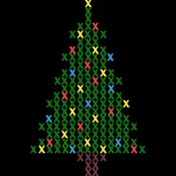 Junior's Design By Humans Christmas Tree Cross Stitch By BettySue T-Shirt