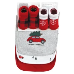 Hudson Baby Unisex Baby Cotton Bib And Sock Set, Christmas Scene, One Size