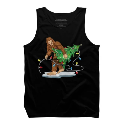 Men's Design By Humans Bigfoot Christmas Tree Sasquatch Santa Christmas Gift By Amitsurti Tank Top - Image 4