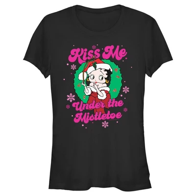 Junior's Betty Boop Christmas Kiss Me Under The Mistletoe T-Shirt - Image 3