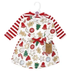 Touched By Nature Infant And Toddler Girl Organic Cotton Long-Sleeve Dresses, Christmas Cookies