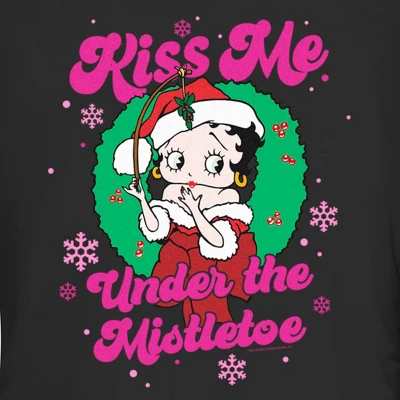 Junior's Betty Boop Christmas Kiss Me Under The Mistletoe T-Shirt