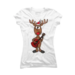 Junior's Design By Humans Funny Cool Christmas Reindeer Playing The Guitar By SmileToday T-Shirt -Opposuits Store GUEST 3d9308c3 ee25 496d a160 b5176c77830e