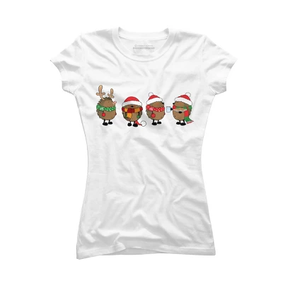 Junior's Design By Humans Christmas Hedgehogs By Mangulica T-Shirt - Image 4