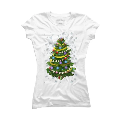 Junior's Design By Humans Christmas Tree And Snowflakes By IvaW T-Shirt - Image 4