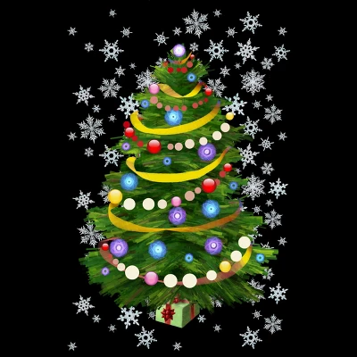 Junior's Design By Humans Christmas Tree And Snowflakes By IvaW T-Shirt