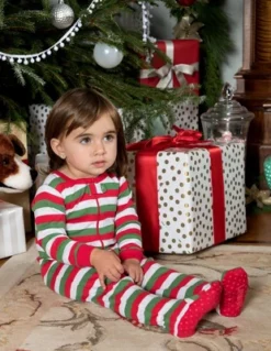 Leveret Kids Footed Cotton Striped Christmas Pajamas