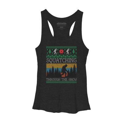 Women's Design By Humans Christmas Retro Sasquatch Vintage Bigfoot Ugly Christmas Sweater By Pahari Racerback Tank Top - Image 3
