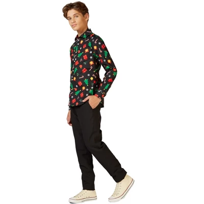 OppoSuits Teen Boys Christmas Shirt - Christmas Icons Black - Image 2