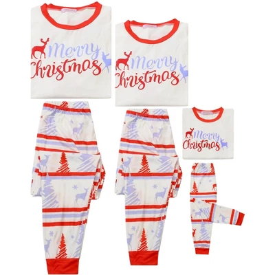 Cheibear Christmas Sleepwear Long Sleeve Tee With Pants Lounge Holiday Family Pajama Sets Red-White - Image 2