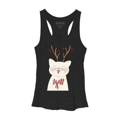 Women's Design By Humans Christmas Cat By Rasheb Racerback Tank Top - Image 3