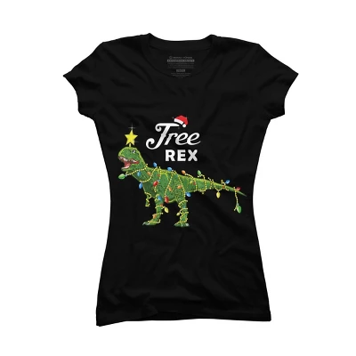 Junior's Design By Humans Dinosaur Christmas Tree Rex Christmas Gift By Amitsurti T-Shirt - Image 3