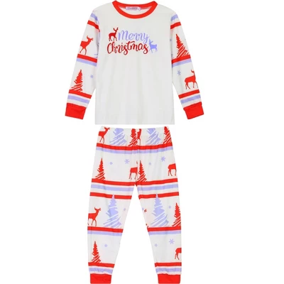 Cheibear Christmas Sleepwear Long Sleeve Tee With Pants Lounge Holiday Family Pajama Sets Red-White