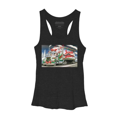 Women's Design By Humans Truck Driver Christmas Shirt Seasons Greetings By Galvanized Racerback Tank Top - Image 3