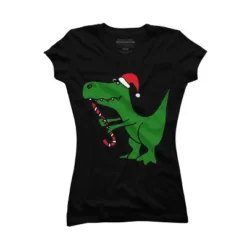 Junior's Design By Humans Funny Christmas Green T-rex Dinosaur By SmileToday T-Shirt -Opposuits Store GUEST 497fe282 2287 4355 b9af bdfd21886f7f