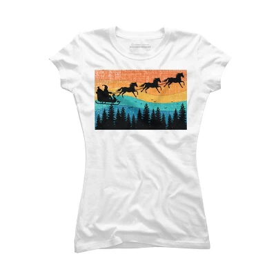 Junior's Design By Humans Retro Christmas Horse Riding Santa Vintage 70s 80s Xmas By Pahari T-Shirt - Image 4